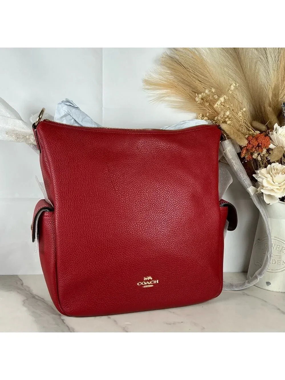 Coach Pennie Vibrant Red Leather Hobo Hand Shoulder Large Bag NWT‎
